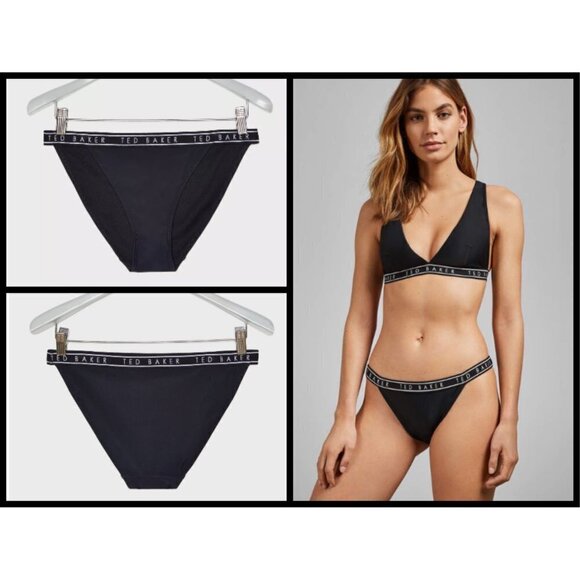 💕TED BAKER LONDON💕 Reetta Logo Bikini Bottoms Black TB4 US 10 NWT - Picture 1 of 16